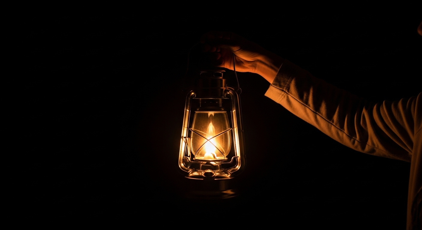 Ilustração de uma figura com um escudo e espada, repelindo uma sombra escura