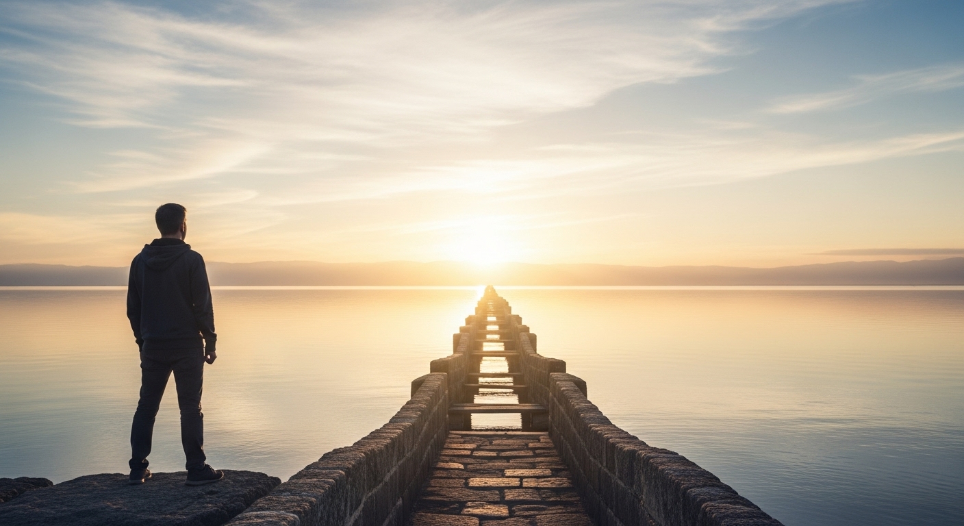 Ilustração de uma pessoa sendo batizada em água, com uma luz divina sobre ela