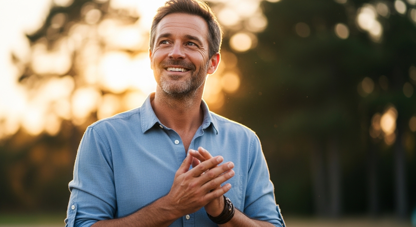 Ilustração de uma pessoa comemorando em um topo de montanha, com fogos de artifício ao fundo