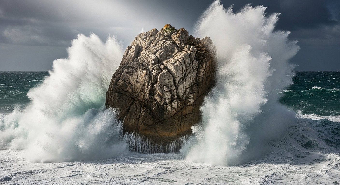 Ilustração de um farol firme em uma costa rochosa, simbolizando a fidelidade de Deus